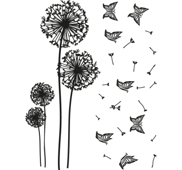 Sticker mural salon papillons et pissenlits monochrome - TenStickers