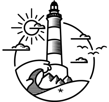 Sticker camping car phare et vagues - TenStickers