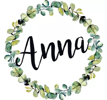 Sticker chambre enfant couronne d'eucalyptus avec nom - TenStickers