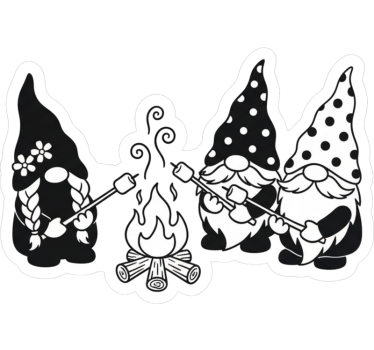 Sticker camping car gnomes joyeux autour du feu - TenStickers