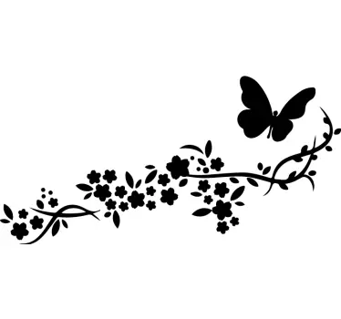 Sticker papillon et fleurs monochrome - TenStickers