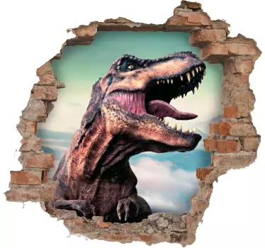 stickers muraux dinosaure Dinosaure réaliste traversant le mur - TenStickers