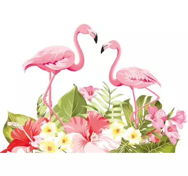 Vitrophanie vitrine Flamant rose fleur tropicale - TenStickers