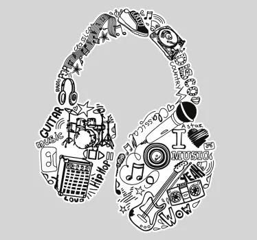 Sticker chambre ado casque musique avec dessins - TenStickers