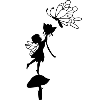Sticker chambre enfant papillon et fée sur champignon - TenStickers