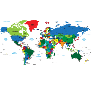 Sticker carte du monde colorée en français - TenStickers