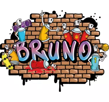 Sticker urbain nom personnalisable fond brique - TenStickers