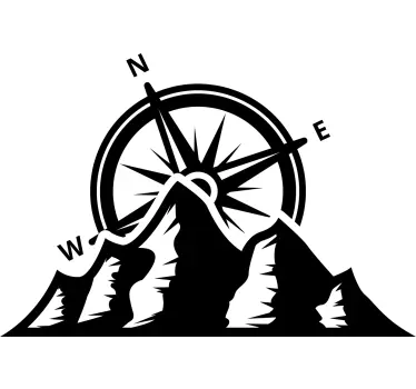 Sticker camping-car boussole minimaliste et montagnes - TenStickers
