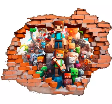 Sticker mural trompe l'œil personnages cubiques  - TenStickers