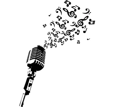 Sticker musique micro rétro et notes monochrome - TenStickers