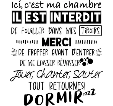 Sticker chambre ado texte C'est ma chambre - TenStickers