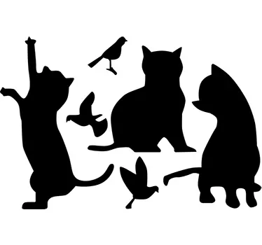 Sticker muraux salon chats chassant des oiseaux - TenStickers