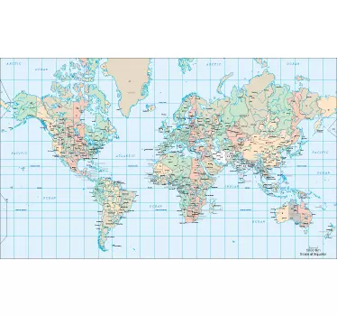 Sticker carte du monde et fuseaux horaires - TenStickers