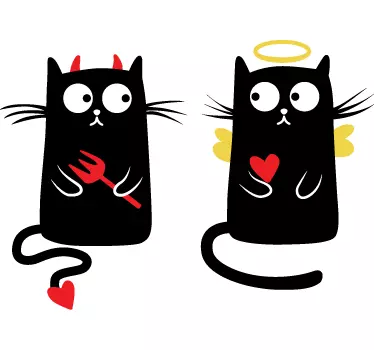 Sticker enfant bien et mal chat - TenStickers