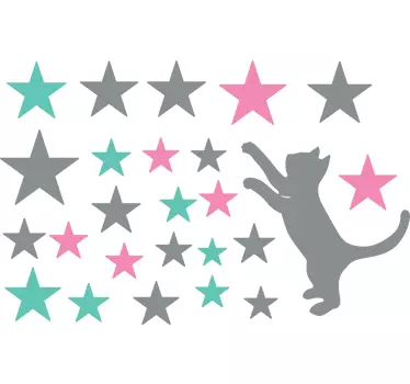 Pack Sticker mural chat et 24 étoiles - TenStickers