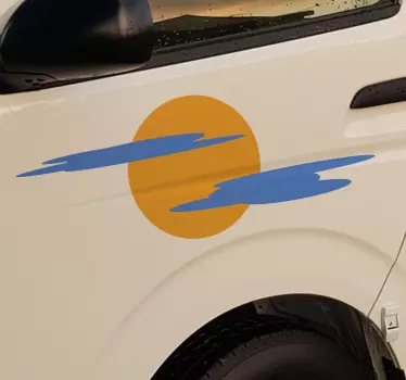 Sticker camping car original soleil avec nuages - TenStickers