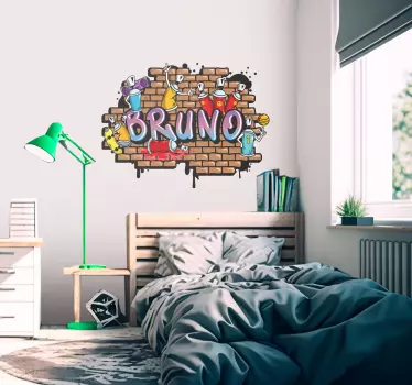 Sticker urbain nom personnalisable fond brique - TenStickers