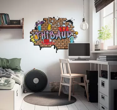 Sticker urbain nom personnalisable fond brique - TenStickers