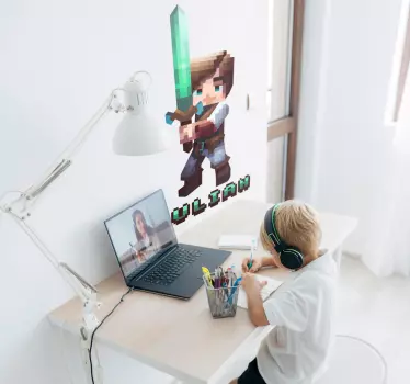 Sticker jeu vidéo personnage pixel avec épée - TenStickers