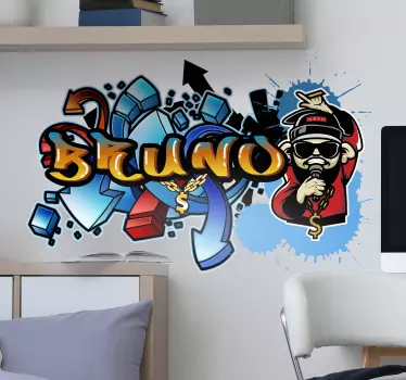 Sticker chambre ado graffiti bleu avec prénom - TenStickers