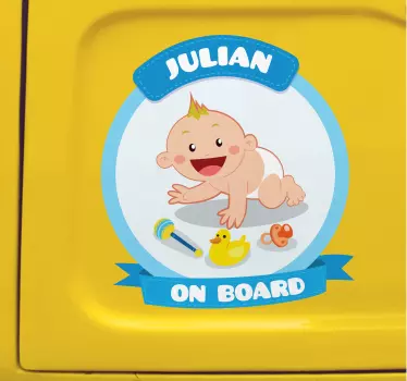 Sticker bébé à bord personnalisable bleu - TenStickers