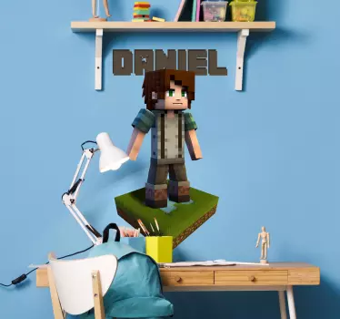 Sticker mural personnage jeux vidéo avec prénom - TenStickers