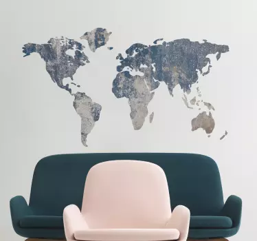 Autocollant mural texture bleu carte du monde - TenStickers