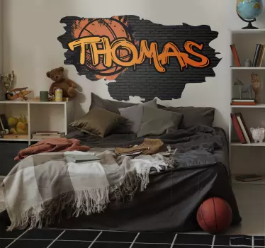 Sticker mural nom personnalisé graffiti basket-ball - TenStickers