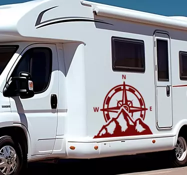 Sticker camping-car boussole et montagnes - TenStickers