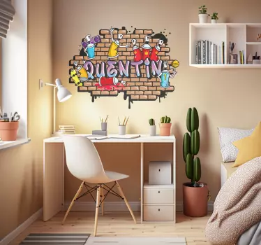 Sticker urbain nom personnalisable fond brique - TenStickers