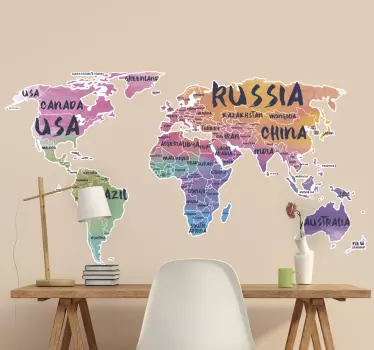 Carte du monde lettrage stickers carte du monde - TenStickers