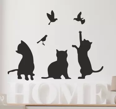 Sticker muraux salon chats chassant des oiseaux - TenStickers