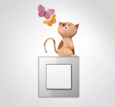 Sticker interrupteur chat et papillons colorés - TenStickers