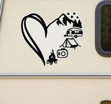 Sticker camping car cœur d'aventure composite - TenStickers