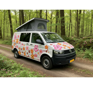 Sticker camping car fleurs colorées joyeuses - TenStickers