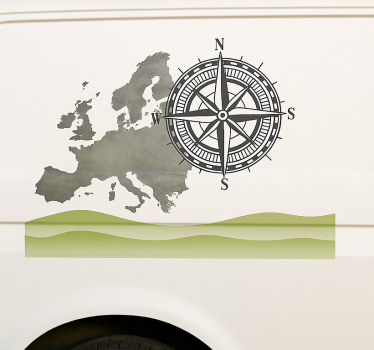 Sticker camping car paysage mondial et boussole - TenStickers