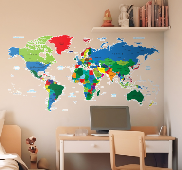 Sticker carte du monde colorée en français - TenStickers