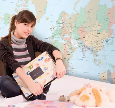 Sticker carte du monde et fuseaux horaires - TenStickers