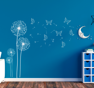 Sticker mural salon papillons et pissenlits monochrome - TenStickers