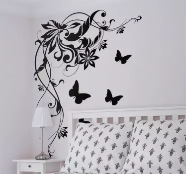 Sticker coin fleurs et papillons - TenStickers