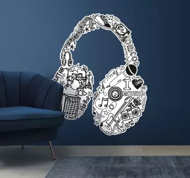 Sticker chambre ado casque musique avec dessins - TenStickers
