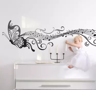Sticker mural salon musique papillon musical - TenStickers