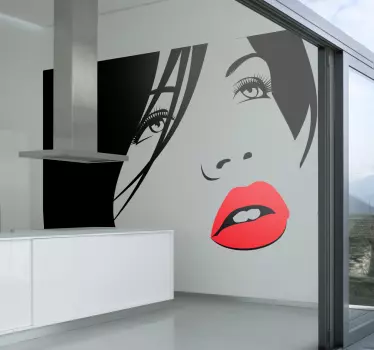 Sticker décoratif portrait femme bouche rouge - TenStickers