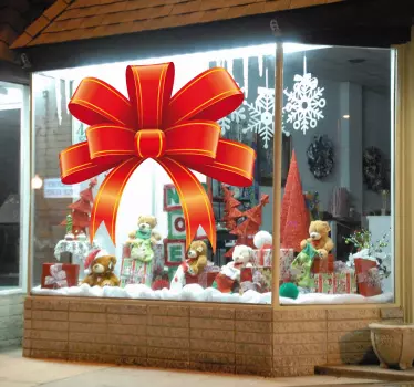 Sticker vitrine Noël décoration ruban rouge - TenStickers