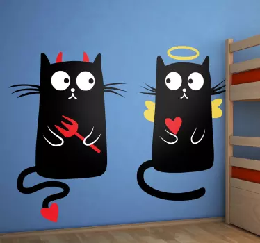 Sticker enfant bien et mal chat - TenStickers