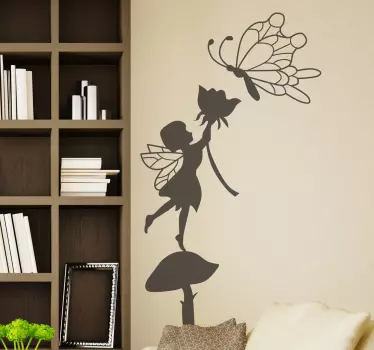 Sticker chambre enfant papillon et fée sur champignon - TenStickers