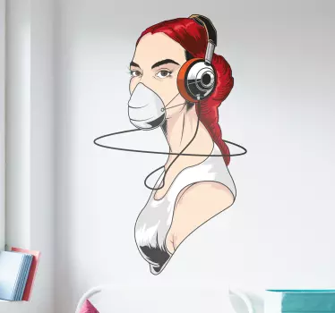Sticker fille casque et masque - TenStickers