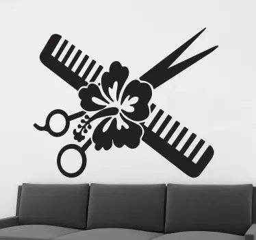 Sticker fleur ciseaux peigne - TenStickers