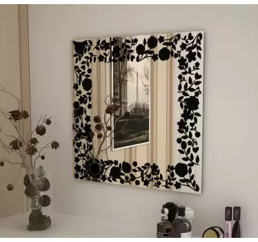 Sticker miroir salle de bain floral carré - TenStickers