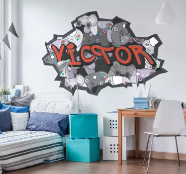 Sticker mural graffiti et manettes de jeu personnalisé - TenStickers